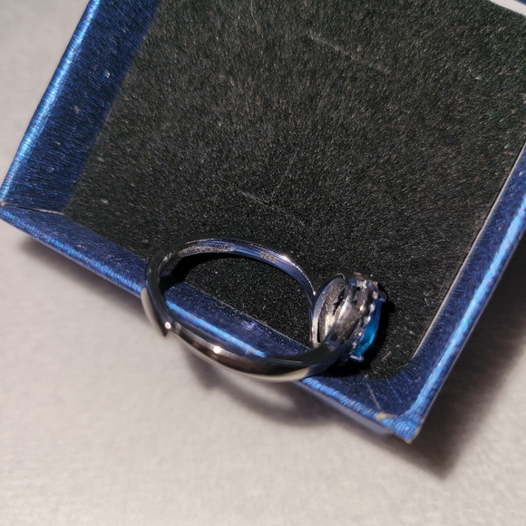 Adjustable Ring Blue Stone with CZ - Picture 3 of 3